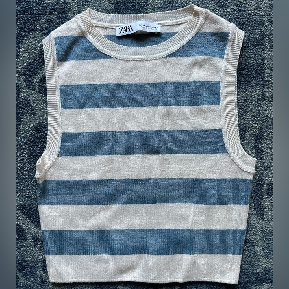 Zara Striped Blue and Cream Top, size M